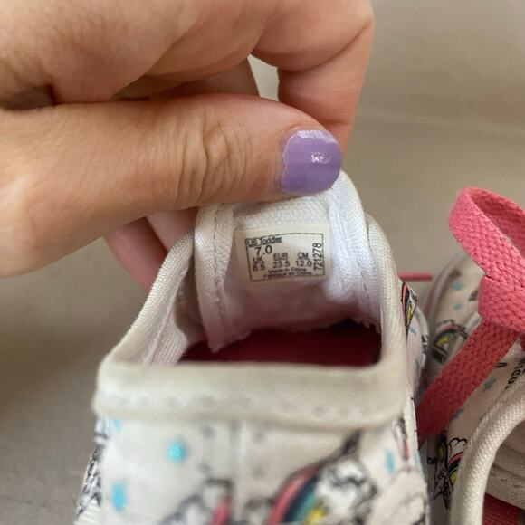 Vans I Love Unicorns Shoes Sneakers Toddler Girls Size 7 White Pink Rainbows - Picture 6 of 7